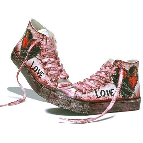 Women's Fashion Sneakers Heart-Shaped Graffiti Classic High Top Canvas Shoes Casual Walking Shoes