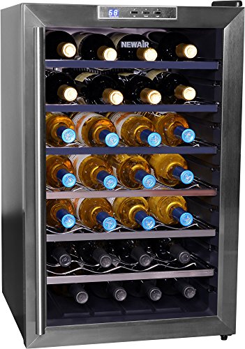 NewAir Wine Cooler and Refrigerator, 28 Bottle Freestanding Wine Chiller Fridge, Stainless Steel with Glass Door, AW-281E
