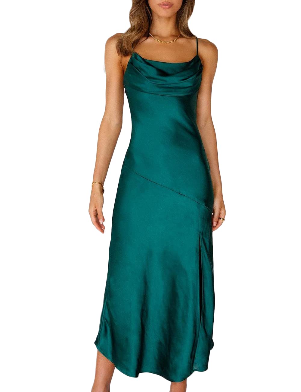 Buy Satin Silk Slip Maxi Dress for Wedding Guest Women Cowl Neck