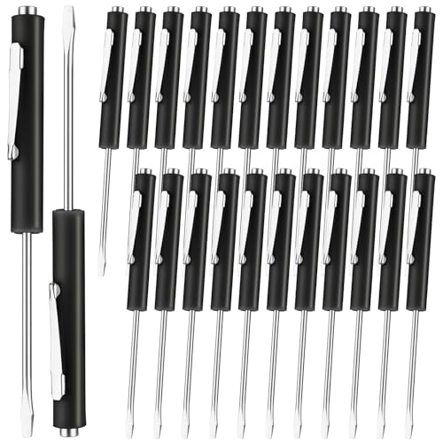 Image of Honoson 25 Pcs Pocket Screwdriver Mini Tops and Pocket Clips Magnetic Slotted Small Screw Driver with a Single Blade Head for Mechanical, Electrician (Black)