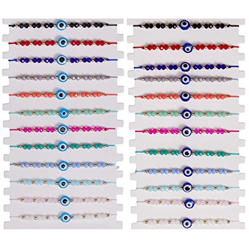 Hicarer 24 Pieces Colorful Evil Eye Beaded Bracelets Handmade Braided Rope Bracelets Adjustable Good Luck Amulet Bangle for Women Men
