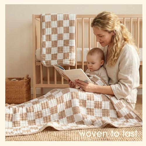 Image of Ultra Soft Muslin Baby Blanket,A Versatile Swaddle and Bed Blanket for Babies, Toddlers, Boys, and Girls (1 Coffee Checkered 1 Pack).
