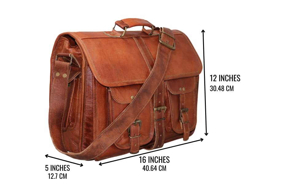 Maletín porta laptop de cuero marrón vintage unisex miniatura 6