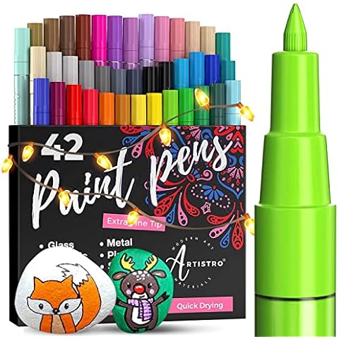 Acrylic Paint Pens - 42 Acrylic Paint Markers - Extra Fine Tip Paint Pens (0.7mm) - Great for Rock Painting, Wood, Canvas, Ceramic, Fabric, Glass - 40 Colors + Extra Black & White Acrylic Markers Cover