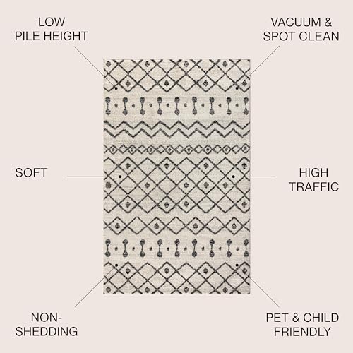 Image of JONATHAN Y Aksil Moroccan Beni Souk Cream /Black Indoor Area Rug, 3x5, Bohemian, Scandinavian, Easy-Cleaning for Living Room, Bedroom, Kitchen, Pet Friendly, Non-Shedding (MOH208A-3)
