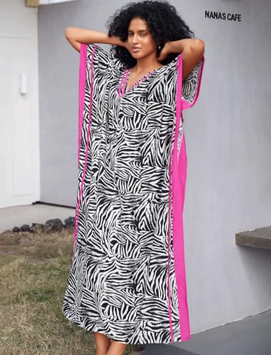 Image of KECVOT Kaftan Dresses for Women V-Neck Print Swimsuit Cover Up Plus Size Beach Caftan Lounge Dress