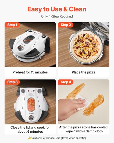 Image of VEVOR Pizza Oven Indoor, 12 in Electric Pizza Maker, 1200W Home Pizzas Cooker with Dual Temp Controls, 5 Heat Level, Max 788 ˚F Countertop Oven, Thermometer & Viewing Window for Precise Cook, White