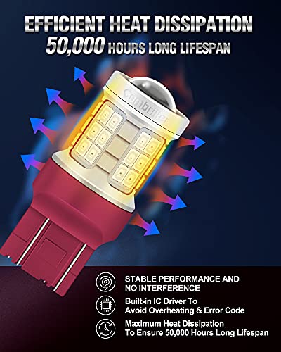 Combriller 7440 Led Bulb Red Super Bright, T20 7441 7444 7443 Led Bulb with Projector Replacement for Led Reverse Lights Turn Signal Bulb Brake Light Bulb Tail Light Bulb Parking Light Bulb, Pack of 2 - Image 4