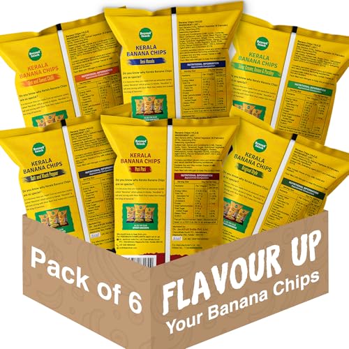 Image of Beyond Snack Nendran Kerala Banana Chips | Combo pack (Original Salted, Desi Masala , Salt and Pepper,Peri Peri, Sour Cream Onion Parsley, Hot and Sweet Chilli )| Thin Crunchy Crispy Snack |600g (100g*6packs)