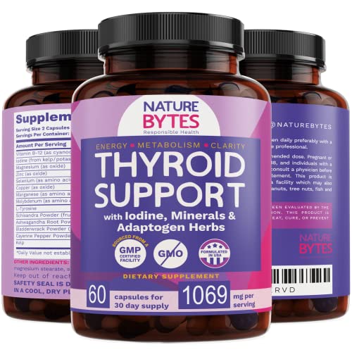 Thyroid Support for Women and Men with Iodine - Highest Potency Supplement with Ashwagandha, Vitamin B12, Selenium & Adaptogens for Focus, Natural Energy, Metabolism