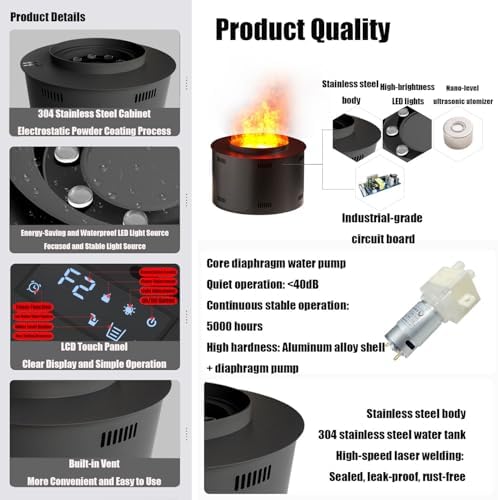 Round Electric Fireplace, 3D Steam Humidifier with Realistic Atomized Flame, Adjustable 9 Color Fire Display, 60cm Modern Design for Home Decor and Atmosphere