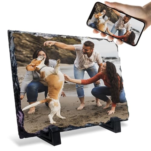 Portafotos de piedra personalizado con tu foto - Con o sin texto - Varios tamaños y formas (Rectangular, 30x20 (+/-1cm))