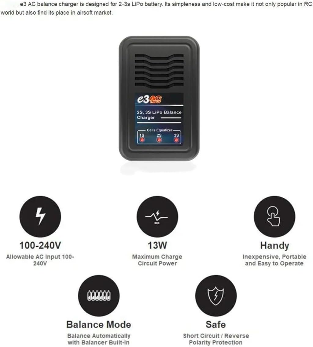 e3 2S 3S LiPo Battery Balance Charger AC 100V-240V for RC Car Boat Aircraft Drone Batteries Charging