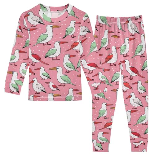 Pajama Sets Long Sleeve Birds Pattern with Hearts Soft Comfy Sleepwear 2 Piece PJS 3-8T