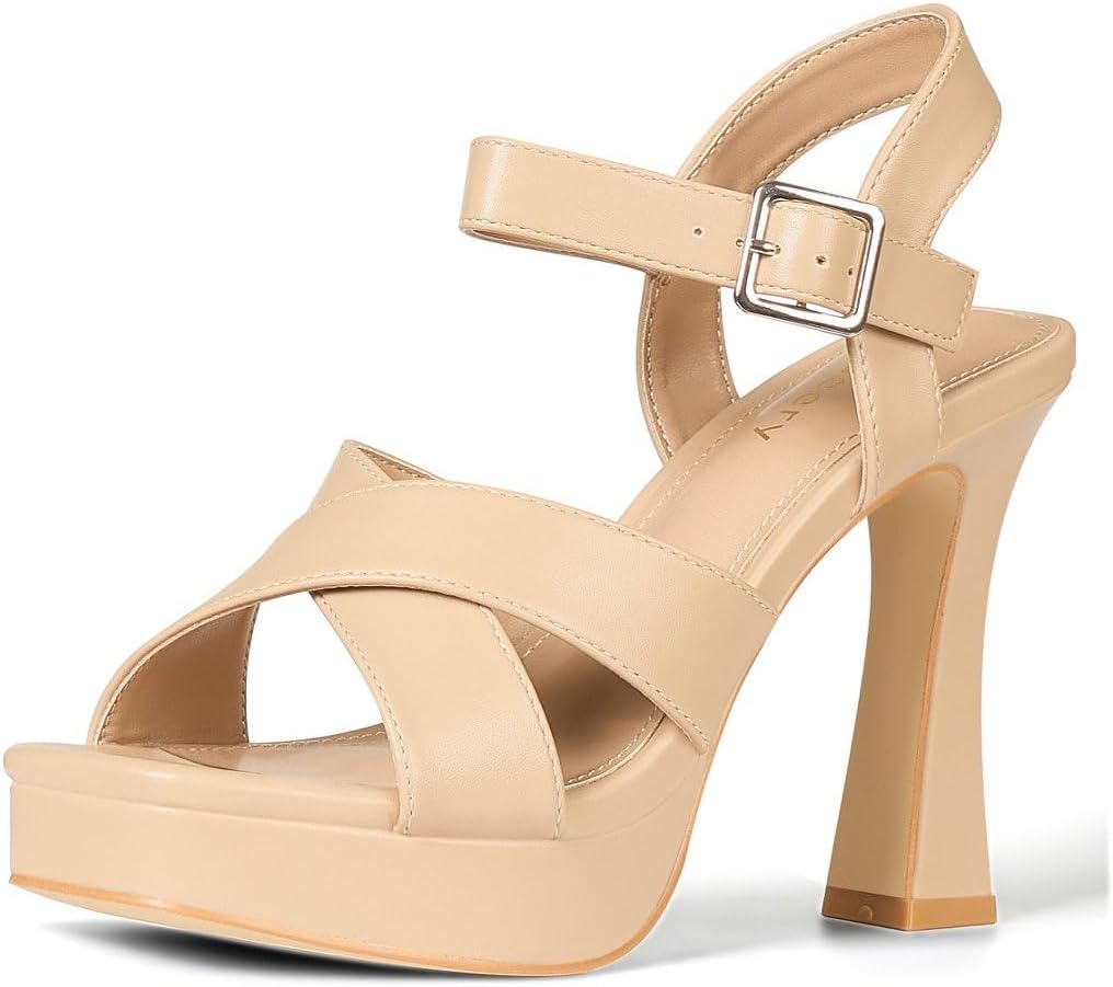 Women’s Platform Chunky High Heel Sandals Square Open Toe Block Dress Shoes with Ankle Strap for Wedding Party Daily Work