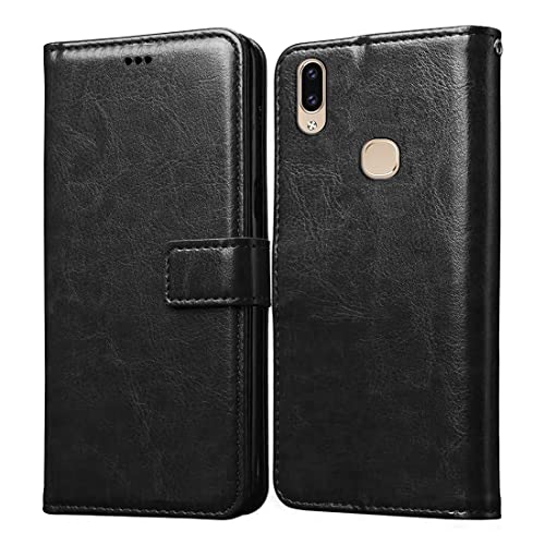 Image of Amazon Brand - Solimo Flip Leather Mobile Cover (Soft, Flexible & Kickstand Back case) Compatible for Vivo V9 / V9 Pro (Black)
