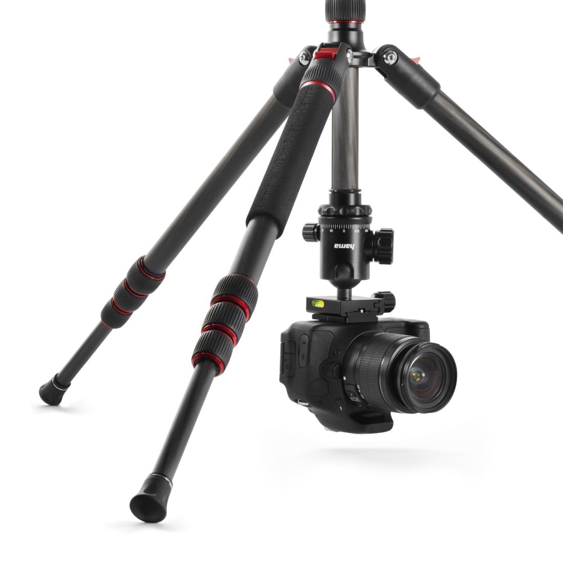Hama Trépied Appareil Photo 2 en 1 Ramble II Duo (Plaque de Montage Rapide pour Portable, Ultraléger en Carbone, Macrophoto, Monopod ou Tripode, Max. 160 cm, tête sphérique rotative, Sac) Noir