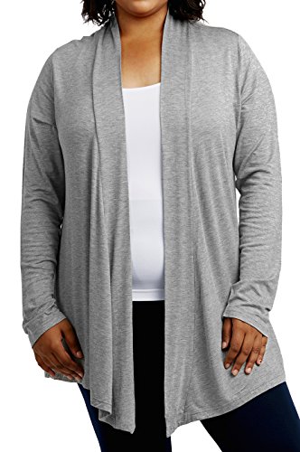 Image of Cardigan - Women's Classic Chic Rayon Fabric Cardigan Sweater for Layering All Season Open Drape Cute Comfortable and Durable Plus Size (3XL, H.Gry)
