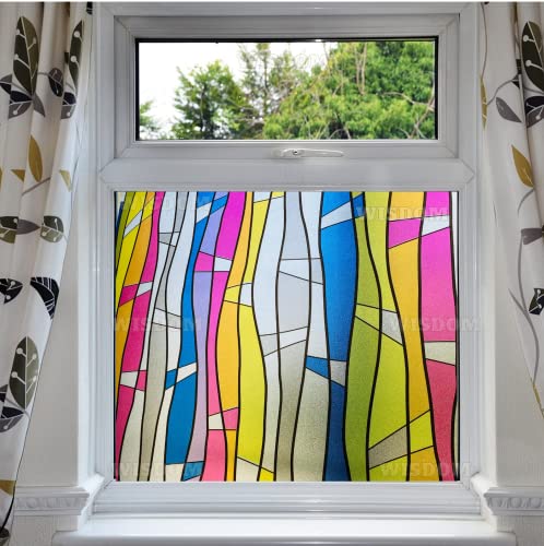 Image of WISDOM Window Privacy Glass Self Adhesive Decorative for Door /Bathroom /Window Heat Control Film (12x84 /Inch, Color Waves Frosted)