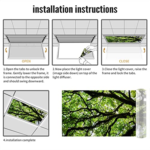 Image of Fluorescent Light Covers for Classroom Office - Eliminate Harsh Glare Causing Eyestrain and Headaches. School-Office-Indoor Ceiling Lamp DecorationGiant Trees