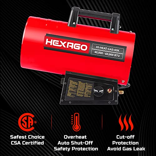 Hexago-HEXAGO-60000-BTU-Adjustable-Portable-Liquid-Propane-Gas-Forced-Air-Heater-Height-Adjustable-CSA-Listed-Red-Heating-up-to-1500-sqft
