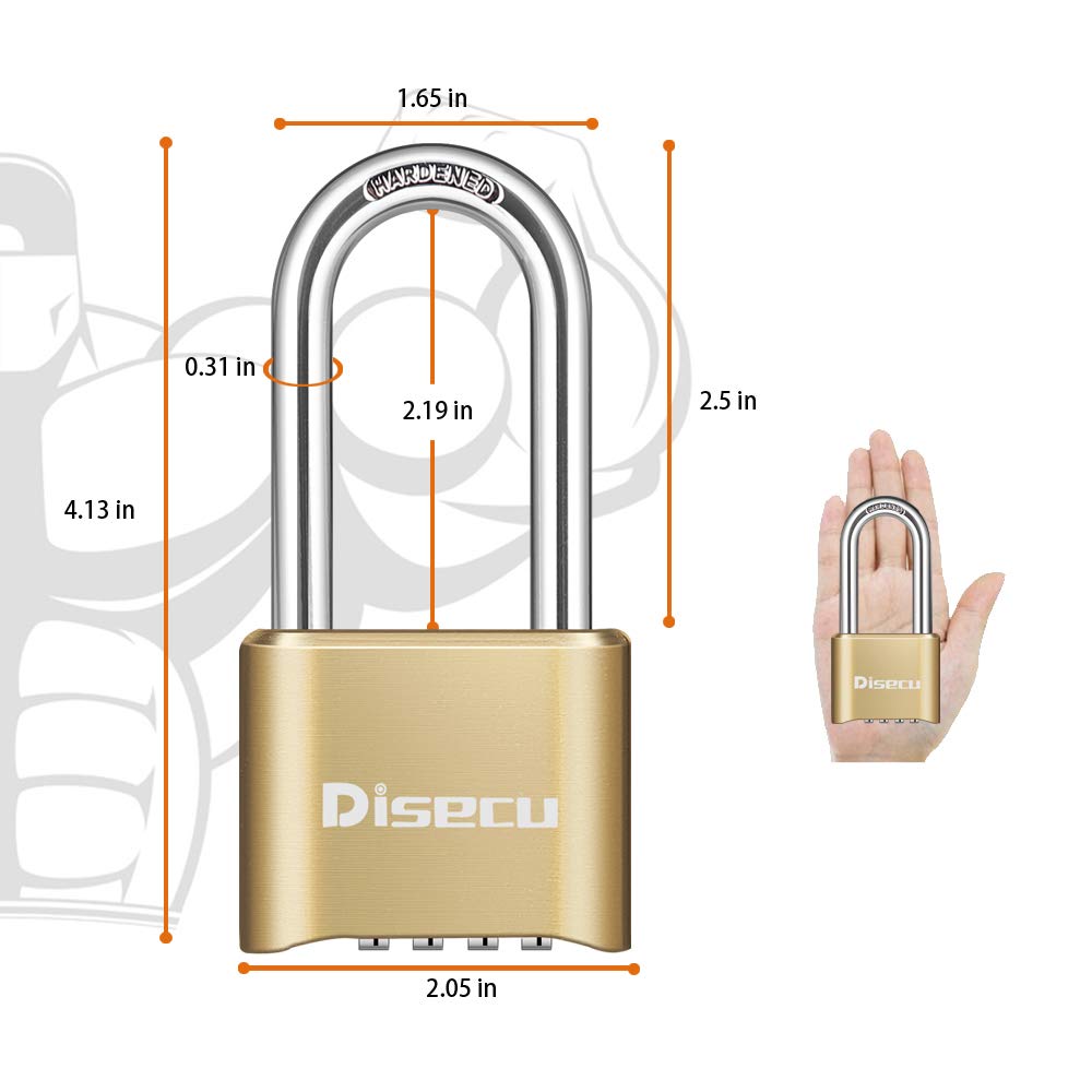 Candado de combinación resistente de 4 dígitos de 2.5 pulgadas de largo con grillete impermeable para exteriores, para puerta, valla, casillero de gimnasio (latón, paquete de 2)