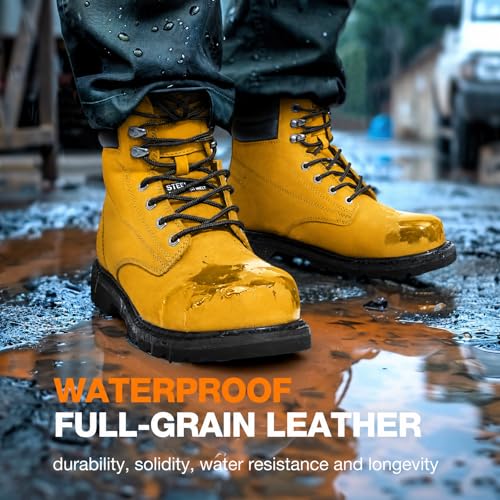 Image of NINGO Waterproof Steel Toe Work Boots for Men, EH Rated, Slip Resistant