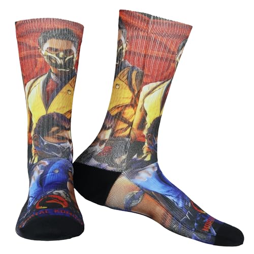 Mortal Kombat Klassic Socks Men's Scorpion and Subzero Sublimated Crew Sock 1 Pair Fits Shoe Size 8-12