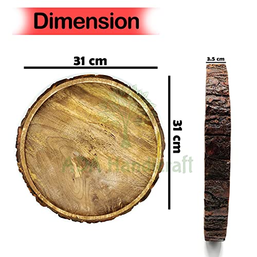 Image of ADA Handicraft Handmade & Handcrafted Pakka Mango Wood Big Size Serving Tray (31 x 31 x 3.5 cm) Multipurpose Wooden Tray | Wooden Serving Trays | Platter - Wooden Brown Color[Large Size]