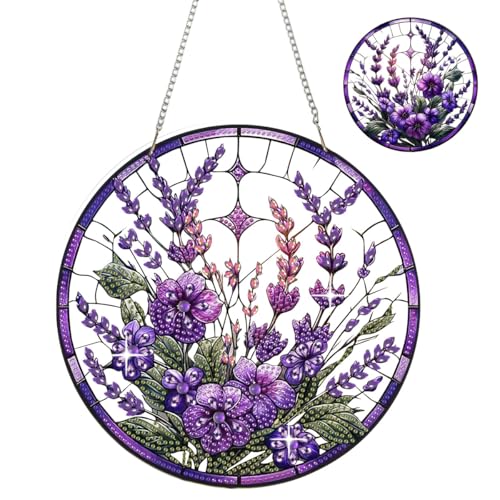 JBTM24 9.8x9.8 inch Hanging Diamond Art Pendant Kits Double Sided Diamond Painting Hanging Sign with Chain Special Shaped Crystal Art Ornament (Lavender)