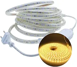 04 METROS FITA MANGUEIRA DE LED CHATA 110 VOLTS 3000K BRANCO QUENTE + CONECTOR AREA EXTERNA E INTERNA