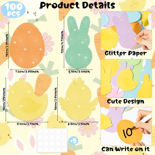 Image of Easter Paper Cutouts - 100 Pcs Glitter Spring Bunny Egg Chick DIY Paper Cutouts with Gluepoint for Easter Birthday Baby Shower Party Supplies Spring Holiday Favor Home School Bulletin Board Wall Decor