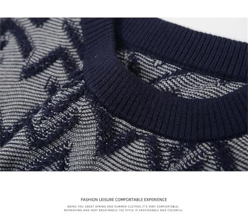 Men's Prints Crewneck Sweaters Cable Knit Thermal Pullover Sweater3