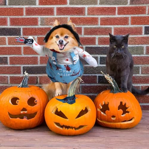 Valicaer Halloween Hundekostüm Chucky,Hund Schreckliches Kostüm Lustiges Haustier Kostüm für kleine bis große Hunde und Katze, Party- und Cosplay Anzug Dog Killers (S)