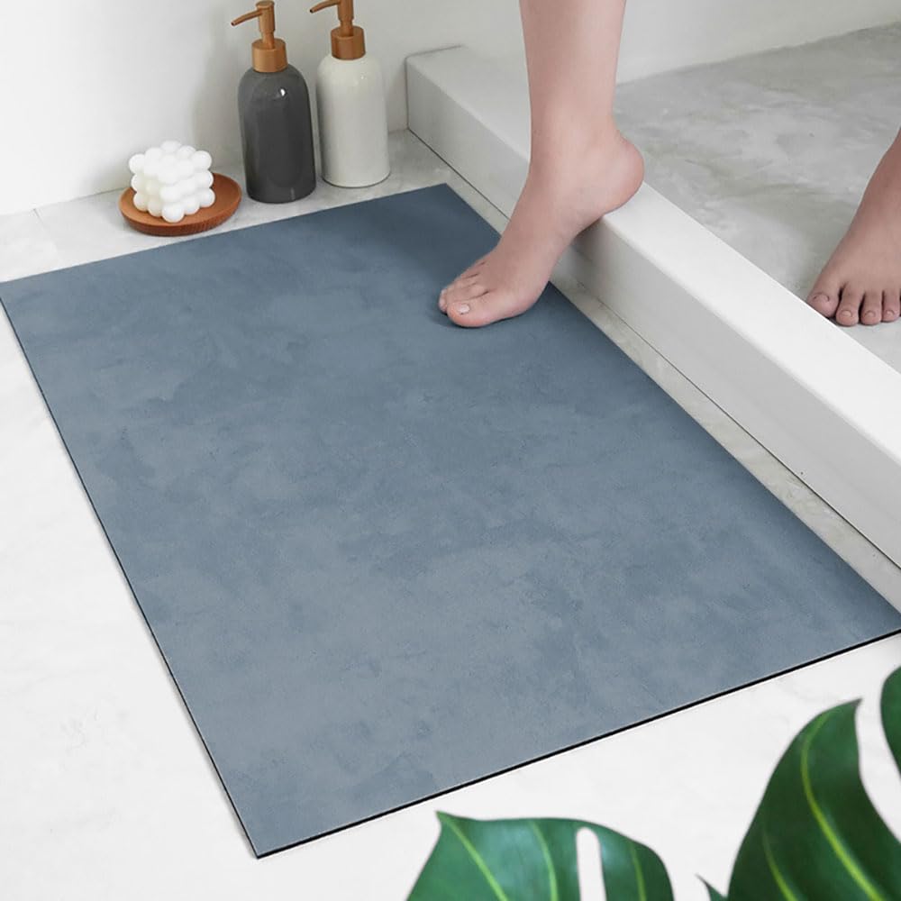 Tappetino da bagno assorbente e antiscivolo, rettangolare, in diatomite, tappeto da cucina e bagno, ad asciugatura rapida, lavabile, per doccia e piatti (blu, 80 x 120 cm)