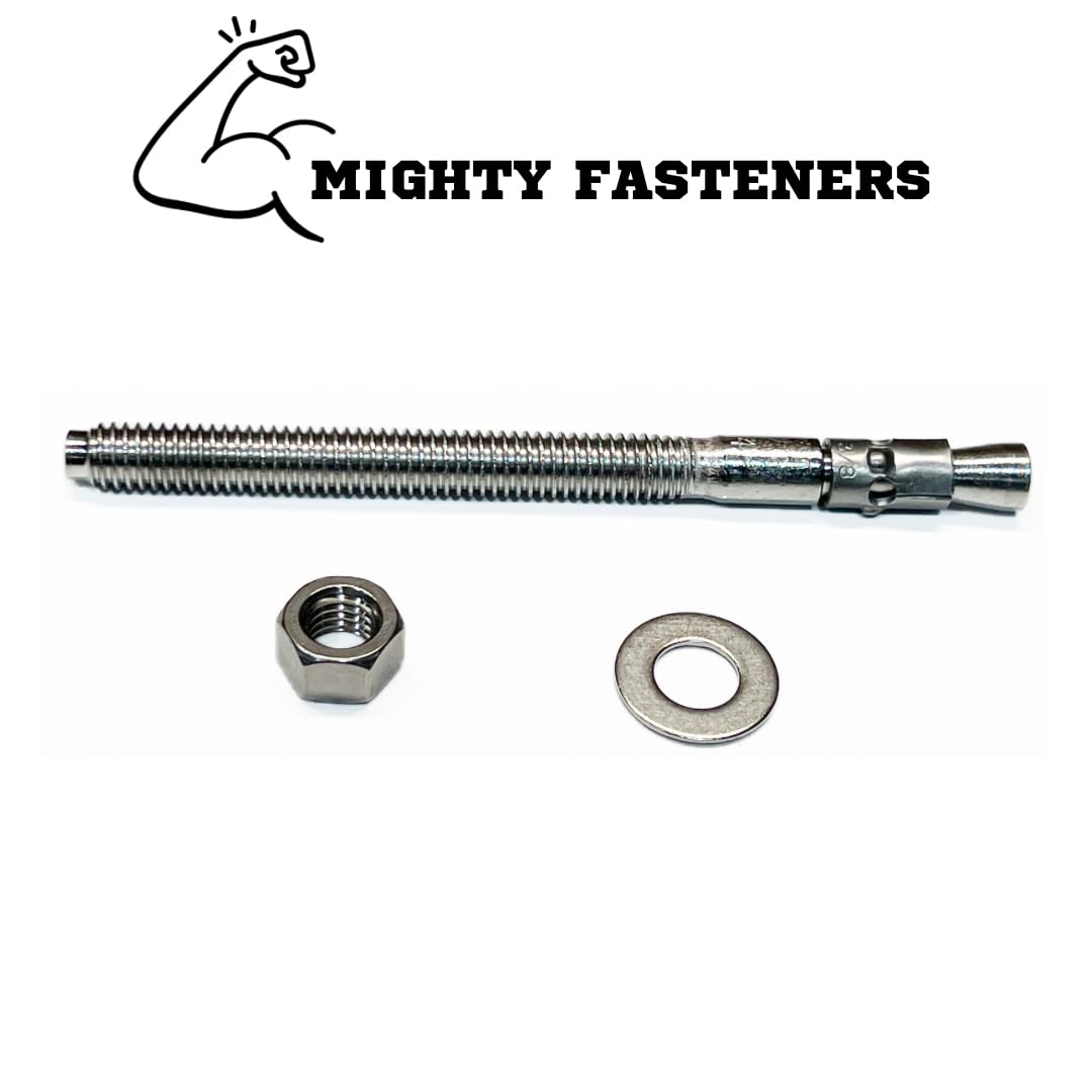 MIGHTY FASTENERS Tasselli a cuneo, 9,5 x 12,7 cm, in acciaio inossidabile 304, resistenti bulloni di espansione per calcestruzzo e muratura, prestazioni antiruggine, durevoli, confezione da 10