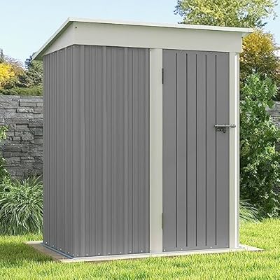 Patiowell 5x3 FT Outdoor Storage Shed, Garden Tool Shed with Sloping Roof and Lockable Door, Metal Shed for Backyard Garden Patio Lawn, Gray