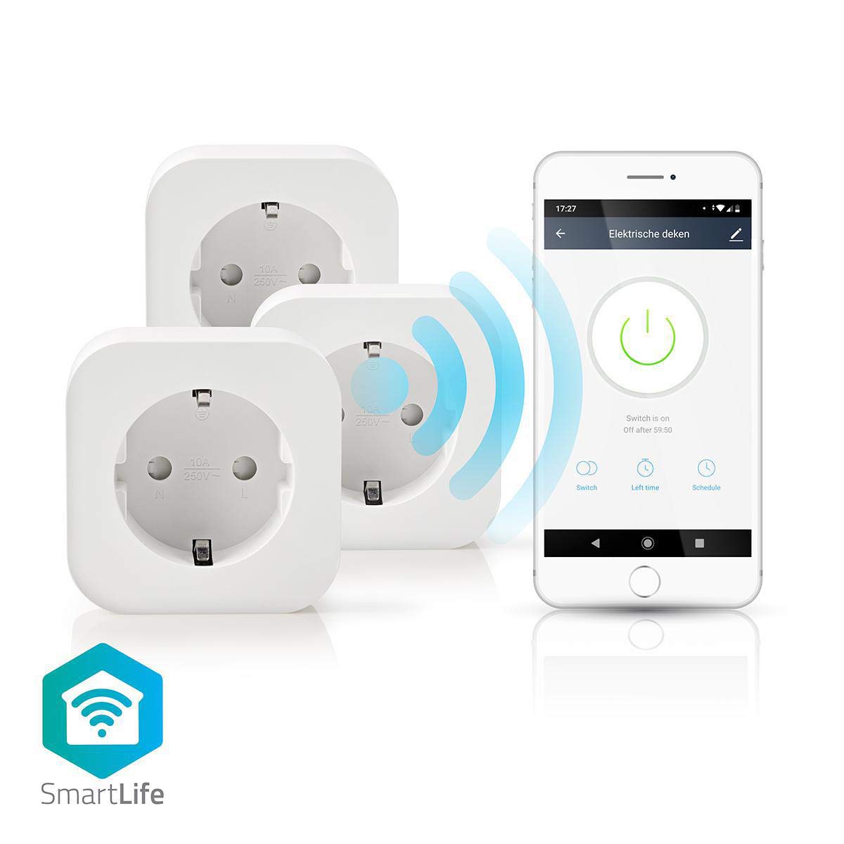 Nedis SmartLife – Prise Intelligente Wi-FI – Jeu de Trois connecteurs intelligents – Type F (CEE 7/7) – Intégré dans l'application Nedis SmartLife – Compatible avec Amazon Alexa et Google Home