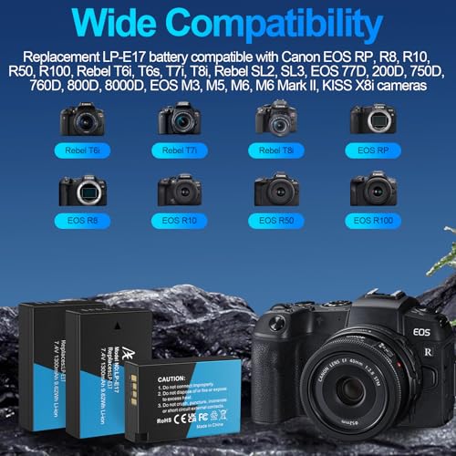 Image of Artman LP-E17 Battery 3-Pack 1300mAh and 3-Channel LCD Charger Pack for Canon EOS RP R10 R8 R50 Rebel T6i T7i T8i T6s SL2 SL3 EOS M3 M5 M6 200D 77D 750D 760D 800D 8000D KISS X8i Camera