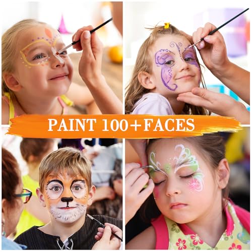 Newthinking Face Painting Kit for Children and Adults, 15 Colors Face Painting with Stencils and Brushes, Professional Non-Toxic UV Facepaint for Festivals, Parties, Halloween, Makeup, Cosplay - Image 5