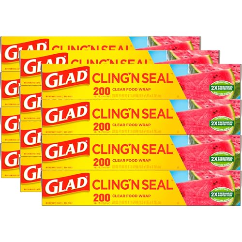 Glad Cling ‘N Seal Plastic Food Wrap, 200 Square Foot Roll, Pack of 12, Pack May Vary