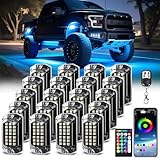 20 Pods Full Angle RGBW LED Rock Lights for Semi Trucks Trailer Pickup Offroad Golf Cart UTV Boat RV, Waterproof Multicolor Underglow Kit with APP/RF Remote Control Sync Music Neon Underbody Light 12V