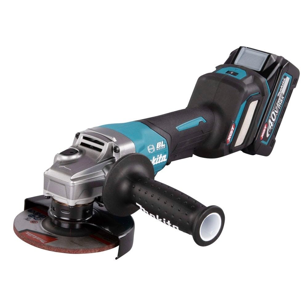 Makita Blue Ga029gd202 40V Max Xgt Brushless 125Mm Angle Grinder Complete With 2 X 2.5 Ah Batteries, Fast Charger And Interchangeable Adapter Set Supplied In A Makpac Case