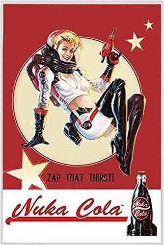 Jeongyee Nuka Cola Posters Metal Sign Sexy Pin Up Gril -Zap That Thirsti Coca Cola Wall Decor for Bar Kitchen Garage Restaurant Coffee Art 12 X 8 Inch