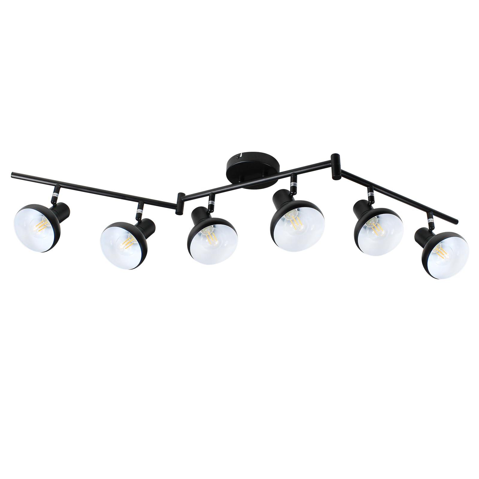 Iluminación de pista de 6 luces, lámpara de techo giratoria direccional, foco negro de granja para cocina, sala de estar, oficina, base E12 (bombillas no incluidas)