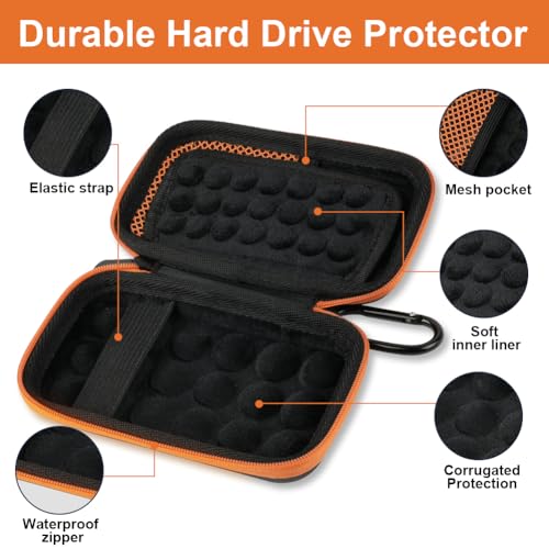 Miniatura 4 de Amfun Naranja Funda De Disco Duro, Funda Protectora De Viaje Bolsa De Almacenamiento, Fundas Rígida Para Portable External,Para Fundas Estuche Para Wd My Passport Ssd