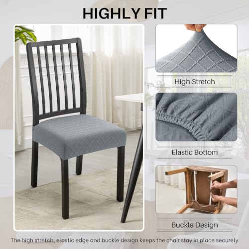 Image of SearchI Dining Chair Seat Covers Set of 4, Rear Covered, Check Light Grey