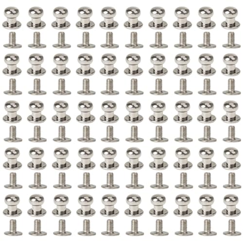 50Set Silver Alloy Round Head Button Studs Rivets Screwback Screw Back Spots Nail Repairs Replacement for DIY Leather Craft Belt Handbag Wallet Purse(5mm)