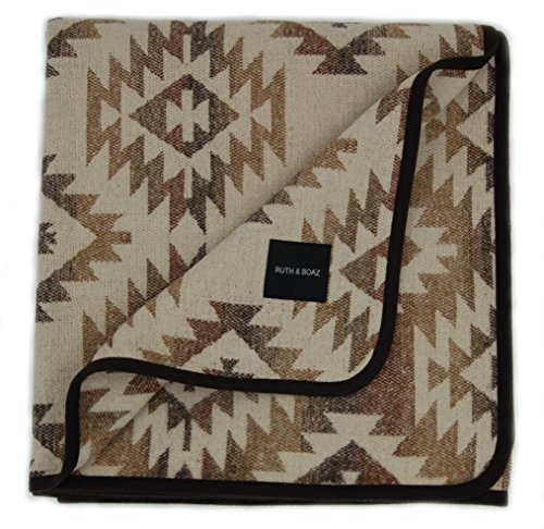 Ruth&Boaz Outdoor Wool Blend Blanket Ethnic Inka Pattern(N) (Beige-A, Large)