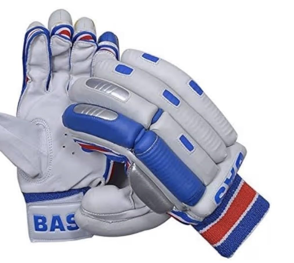 BAS VR3 Cricket Batting Gloves, Faux Leather, White and Blue, Lightweight with Maximum Grip, Adult, Right Handed-image-5